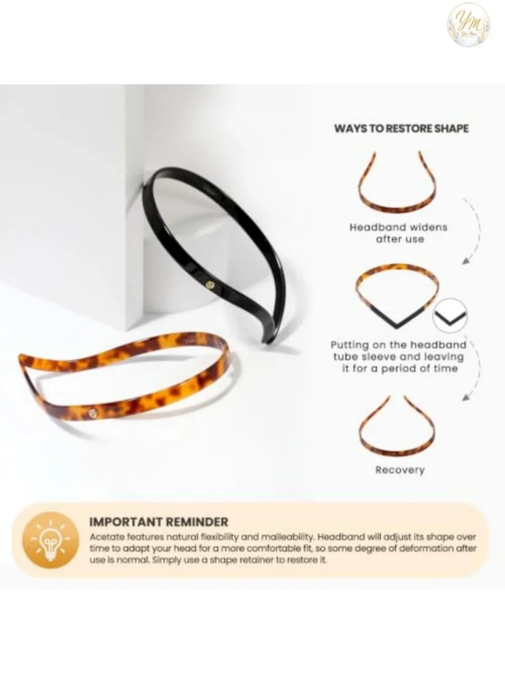 No Pressure Nonslip Headband for Glasses Wearers U-Shaped Acetate Resin